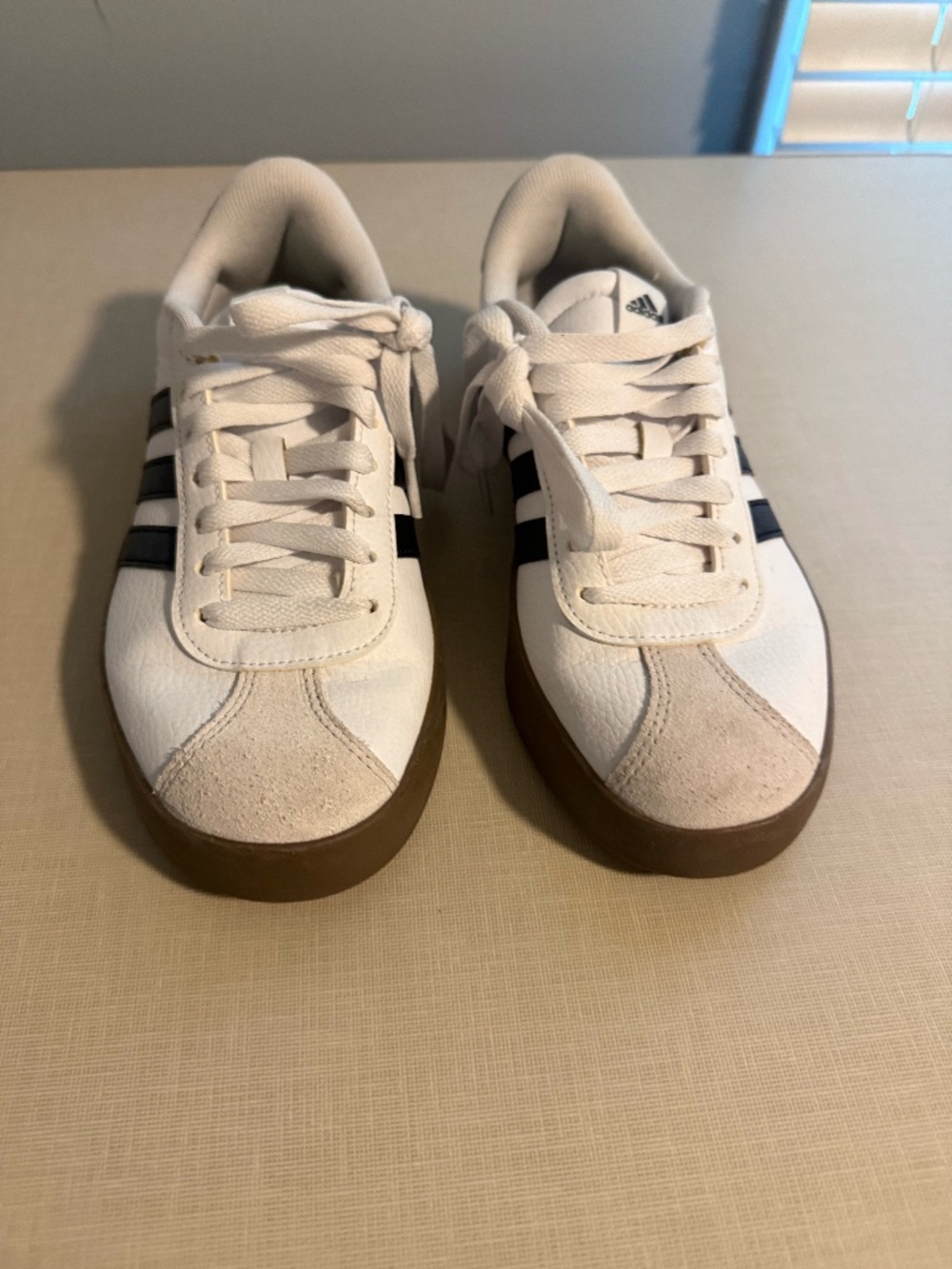 Adidas White & Black Sneakers with Gum Sole